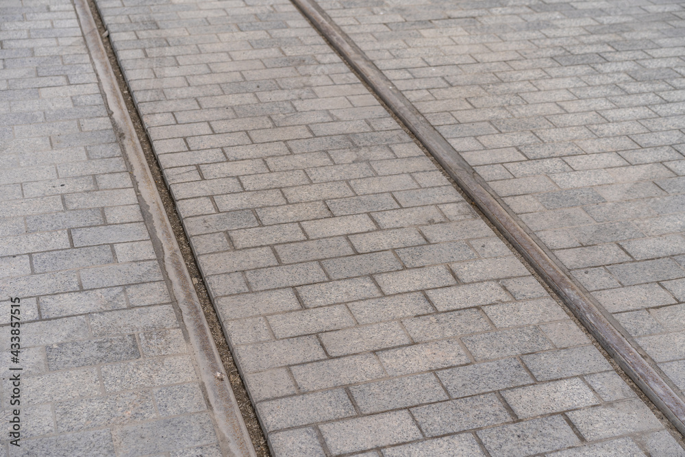 Fototapeta premium tram rails in cobblestone
