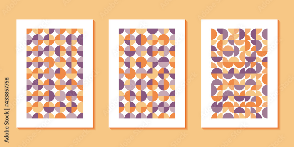 Geometric pattern design of Scandinavian abstract color background with Swiss geometry prints of vector rectangles, squares and circles pattern