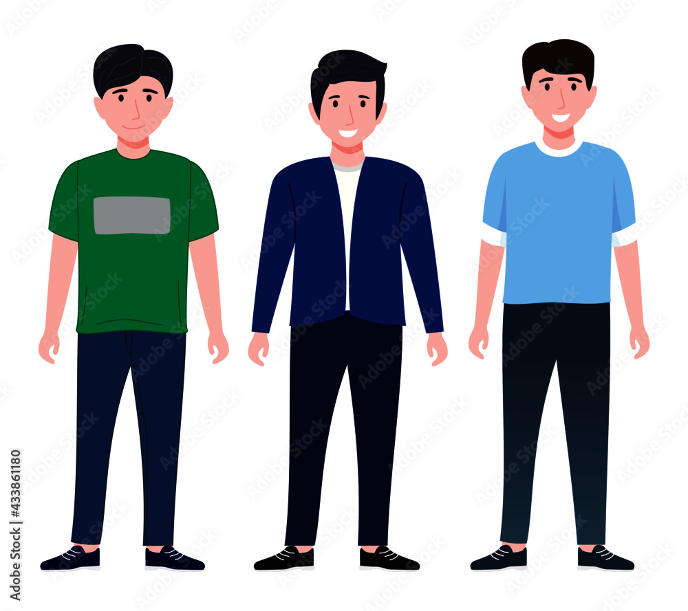 Young happy businessman characters team wearing beautiful colorful outfits standing isolated and posing Young happy businessman characters team wearing beautiful colorful outfits standing isolated and posing