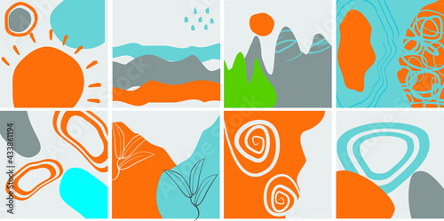 A collection of posters with abstract shape elements, modern graphic design. Perfect for social media, posters, covers, invitations, brochures. Vector