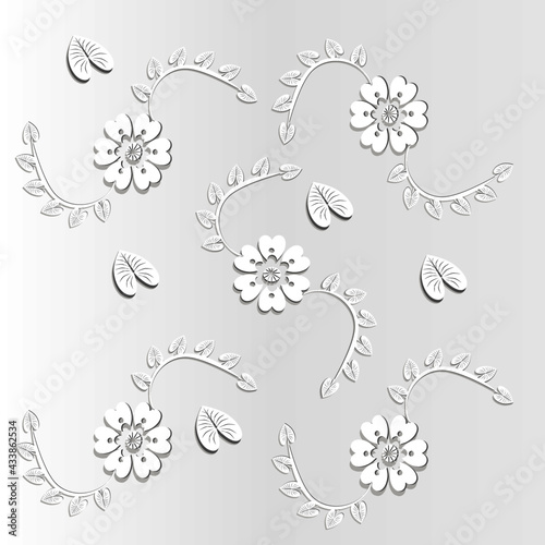 White paper cutout flowers background