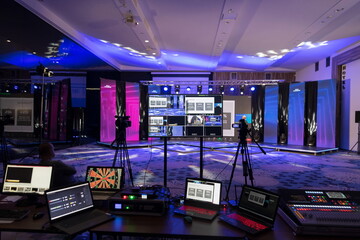 Live internet streaming of business conference meeting,online webinar or seminar via social network broadcast in new normal, covid outbreak,elearning.