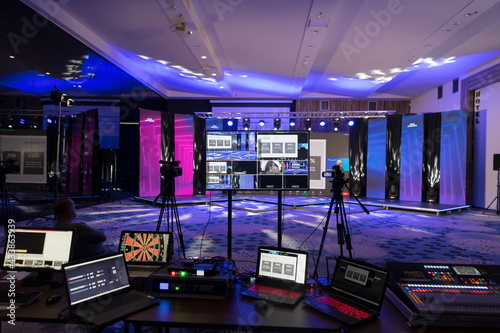 Live internet streaming of business conference meeting,online webinar or seminar via social network broadcast in new normal, covid outbreak,elearning.
