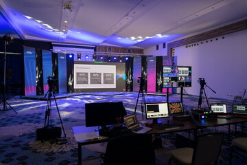 Live internet streaming of business conference meeting,online webinar or seminar via social network broadcast in new normal, covid outbreak,elearning.
