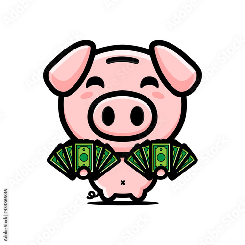 vector design of cartoon cute cute pig animal holding money