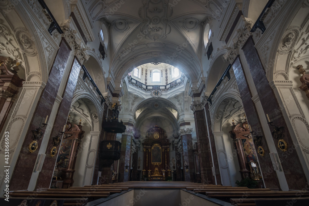 Innsbruck, Austria, October 2018 - details of the main nave of Jesuitenkirche Innsbruck (Jesuit Church Innsbruck )