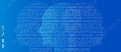 head binary number symbol of artificial intelligence thinking digital technology blue background zero and one