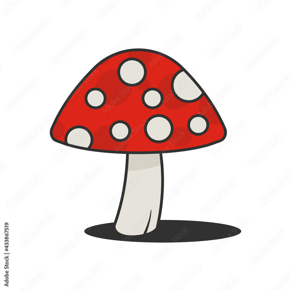 Amanita mushroom icon. Flat style. Isolated on white background. 