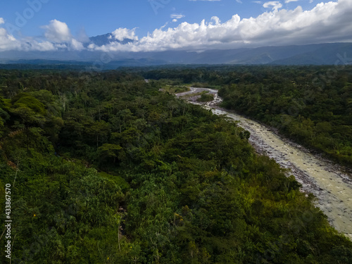 Beautiful aerial view of the Guapiles town and river in Limon Costa Rica photo