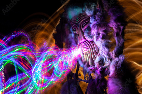 wooden mask mystical magic shaman breath of light