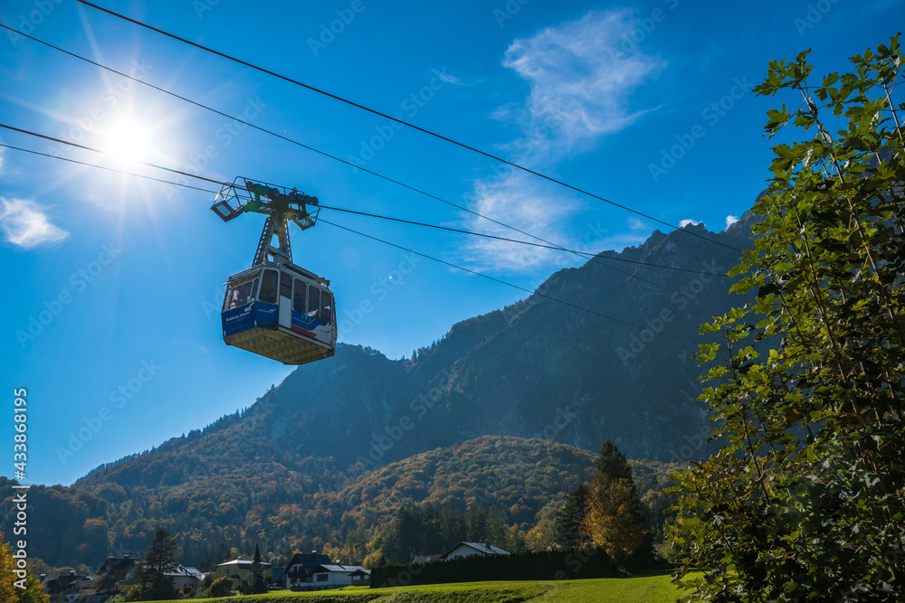 Gartenau, Austria, October 2018 - view of a cable car going up to Untersberg Mountain
