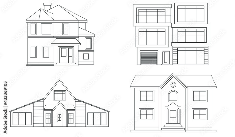 House vector 1 (Outline) ,houses exterior vector illustration front view ,real estate set with sale houses vector illustration