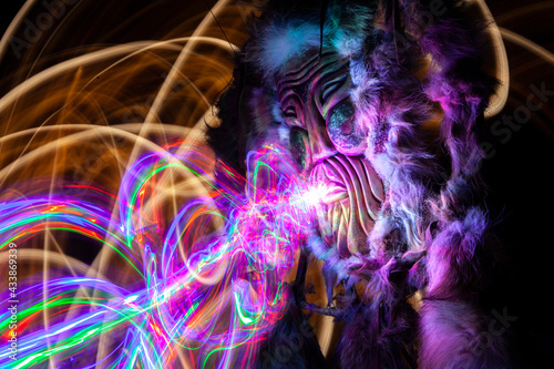 wooden mask mystical magic shaman breath of light