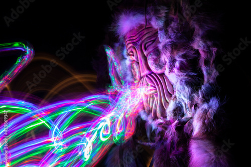 wooden mask mystical magic shaman breath of light