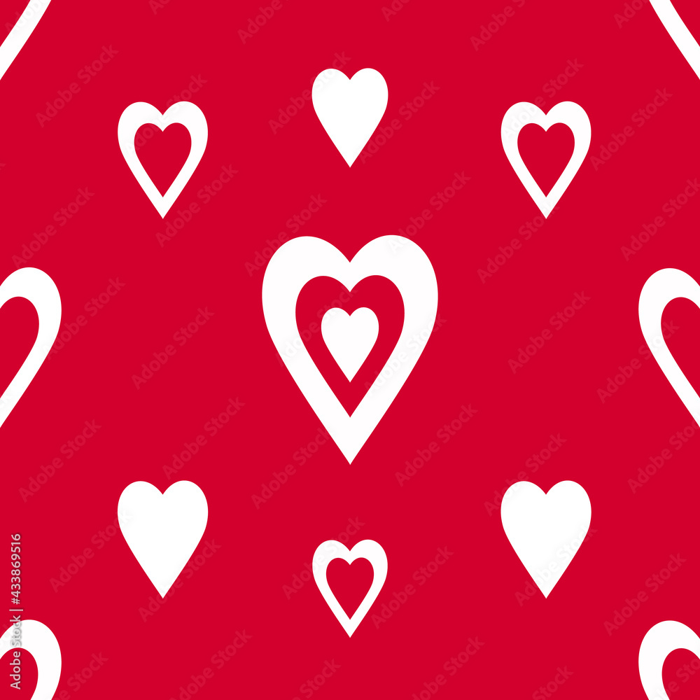 Vector seamless pattern with hearts on red background, pattern for fabric, wrapping paper Vector seamless pattern with hearts on red background, pattern for fabric, wrapping paper
