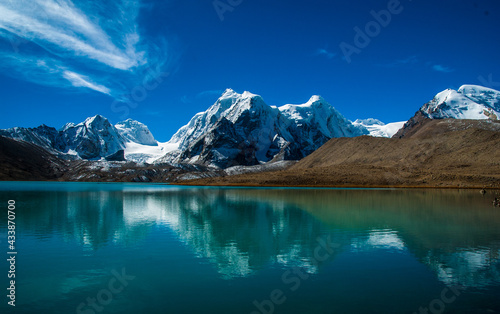Gurudongmar Lake, Sikkim, India and it's way from Lachen, North Sikkim. A holy lake never fully freezes. It is said that Goutam Buddha drinks water from this lake. © Jayanta
