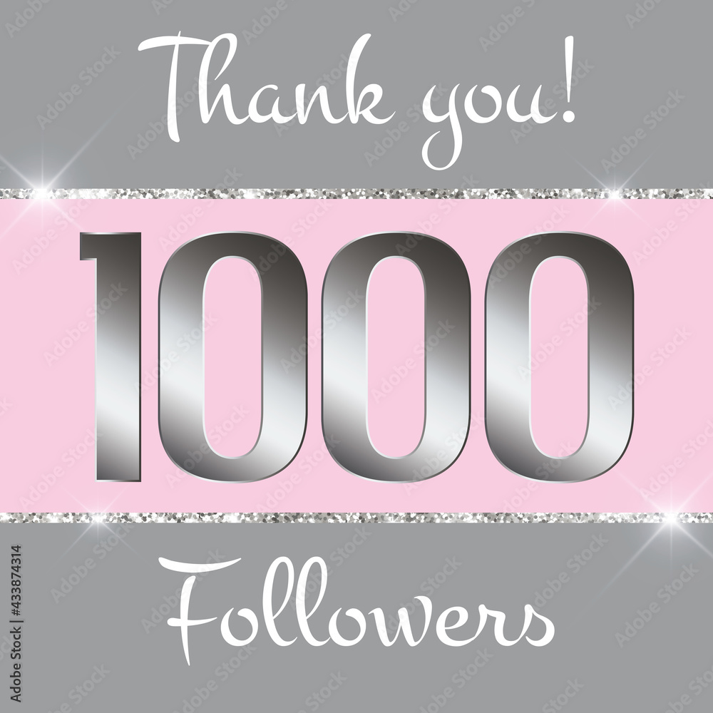 Obraz premium Danke für 1000 Followers in silber metallisch glänzend mit rosa und grau