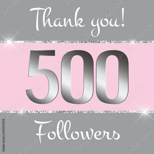 Danke für 500 Followers in silber metallisch glänzend mit rosa und grau
