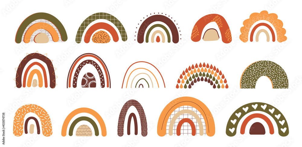 Hand drawn rainbow. Doodle multicolor arcs. Cartoon childish sticker set. Pastel curve lines. Minimal Scandinavian graphic print. Decorative Boho elements. Vector rainy weather signs Hand drawn rainbow. Doodle multicolor arcs. Cartoon childish sticker set. Pastel curve lines. Minimal Scandinavian graphic print. Decorative Boho elements. Vector rainy weather signs