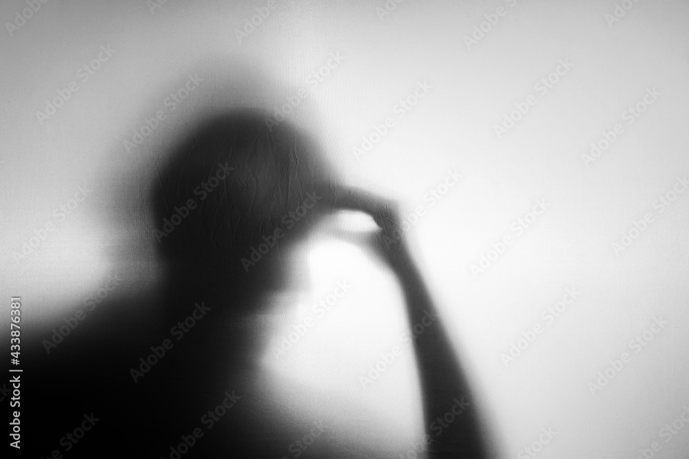 Conceptual Photo. Motion Blurred image. Silhouette of Senior Elderly Person who as Parkinson or Alzheimer Disease. Memory Loss from Dementia. Brain Function Decline - obrazy, fototapety, plakaty 