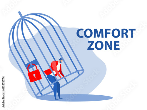 Businessman trying  unlocking cage and comfort zone ,freedom concept vector illustrator