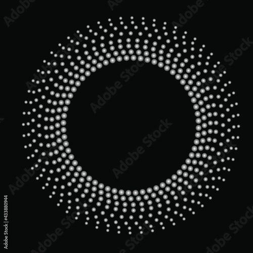 Dynamic winter abstract background set, border template with blank space for text. Circle, ring shape made of spots, dots, small beads, blots, snowflakes.
