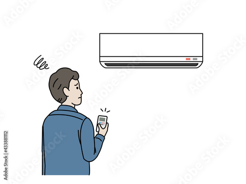 エアコンが故障して困る男性　イラスト素材