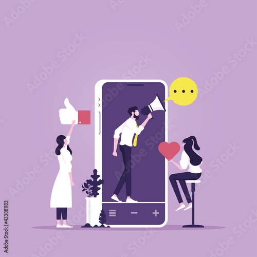 Digital marketing online concept, businessman promotion services and product for his followers online