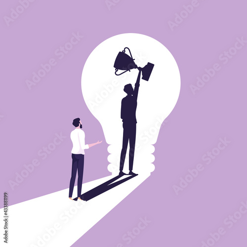 Metaphor of creativity to Success concept, successful shadow get a lot of money