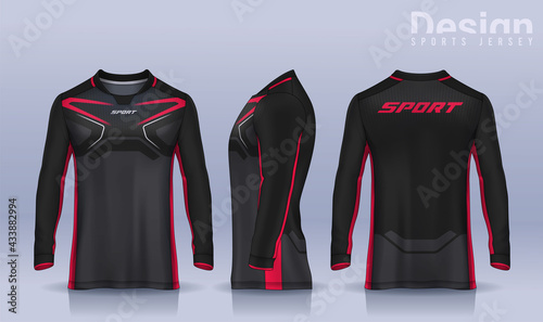 t-shirt sport design template, Long sleeve soccer jersey mockup for football club. uniform front and back view,Motocross jersey.
