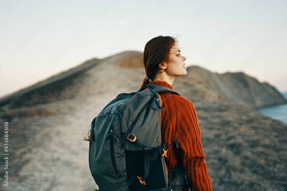 woman hiker in the mountains outdoors adventure backpack trail model woman hiker in the mountains outdoors adventure backpack trail model