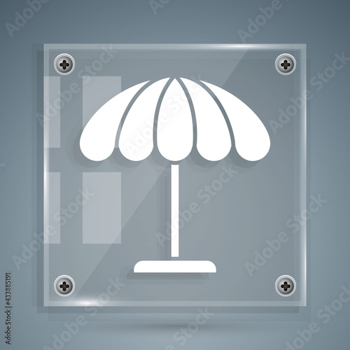White Sun protective umbrella for beach icon isolated on grey background. Large parasol for outdoor space. Beach umbrella. Square glass panels. Vector Illustration