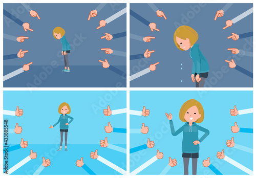 評価をうけるパーカーを着た女性のセット