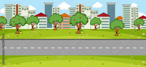 Empty park landscape scene with main street
