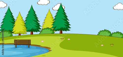 Empty park landscape scene with many tree and pond © GraphicsRF