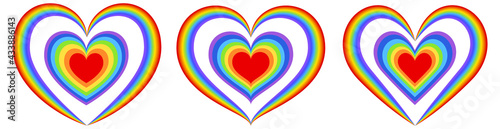 Set of different shapes of rainbow heart