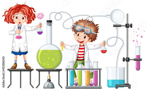 Student with experiment chemistry items