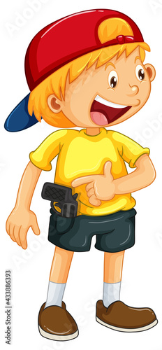 A boy wearing cap in standing pose cartoon character isolated
