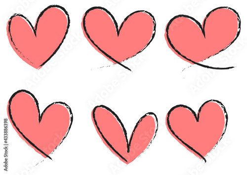 Set of different types of pink heart hand drawn isolated