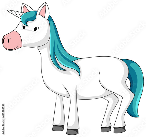 Cute unicorn with blue mane cartoon character