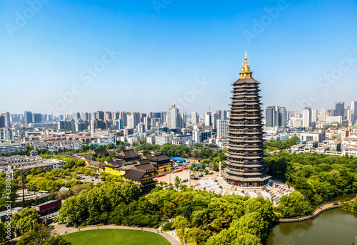 Aerial photography of Changzhou Hongmei Park and Tianning Temple photo