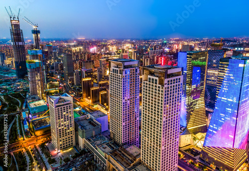 Aerial photography of Jinan Jingshi Road CBD night view photo