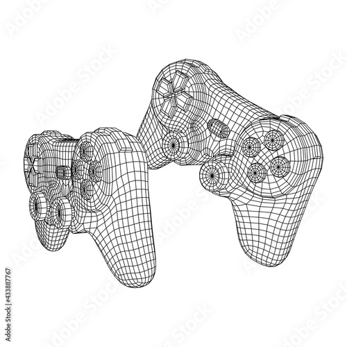 Game controller or gamepad for videogames. Wireframe low poly mesh vector illustration.