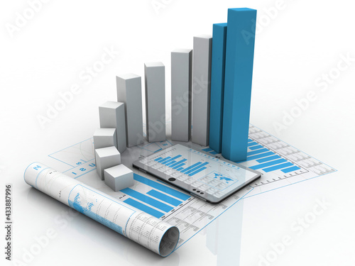 3d rendering Stock market online business concept. business Graph with mobile