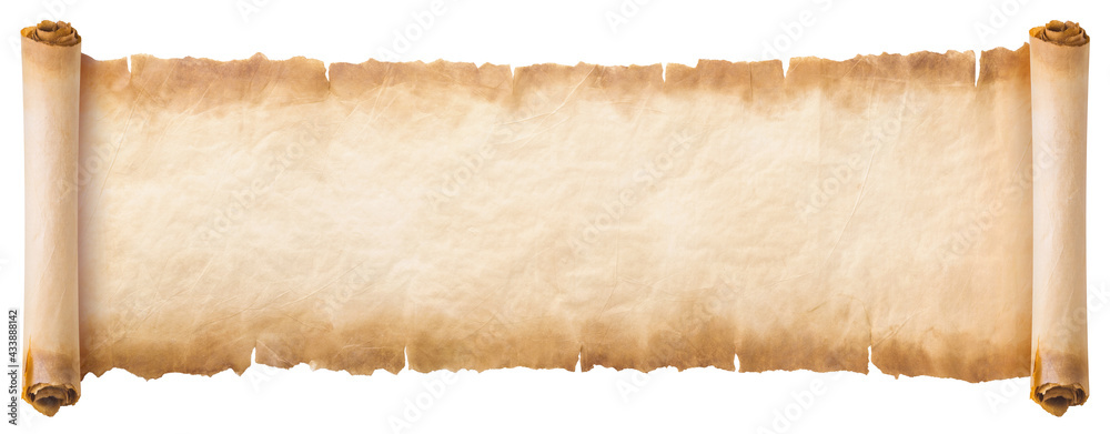 old parchment paper scroll sheet vintage aged or texture isolated on white background