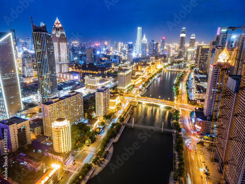 Aerial photography of Tianjin city scenery at night