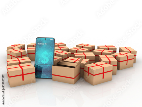 3d rendering medicine Cardboard boxes with mobile phone
