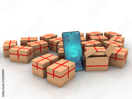 3d rendering medicine Cardboard boxes with mobile phone
