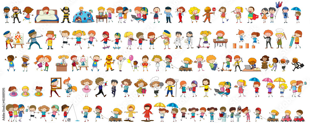 Set of different doodle kids cartoon character