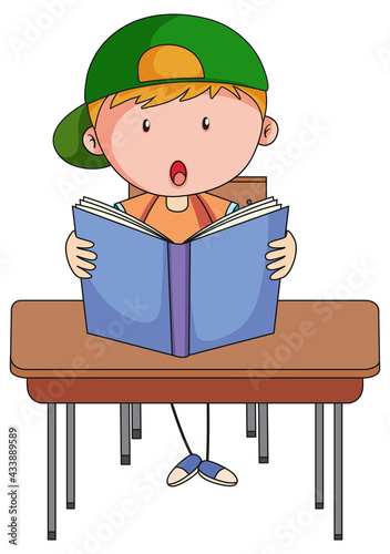 A boy reading book doodle cartoon character
